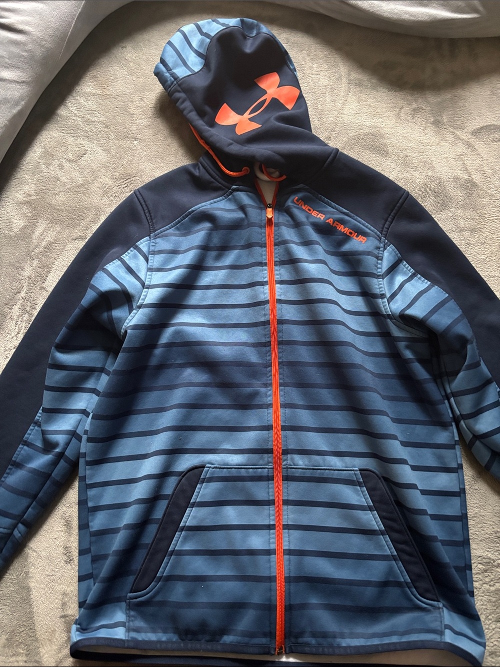 Under Armour Blue Striped Full-Zip Performance Hoodie with Orange Accents